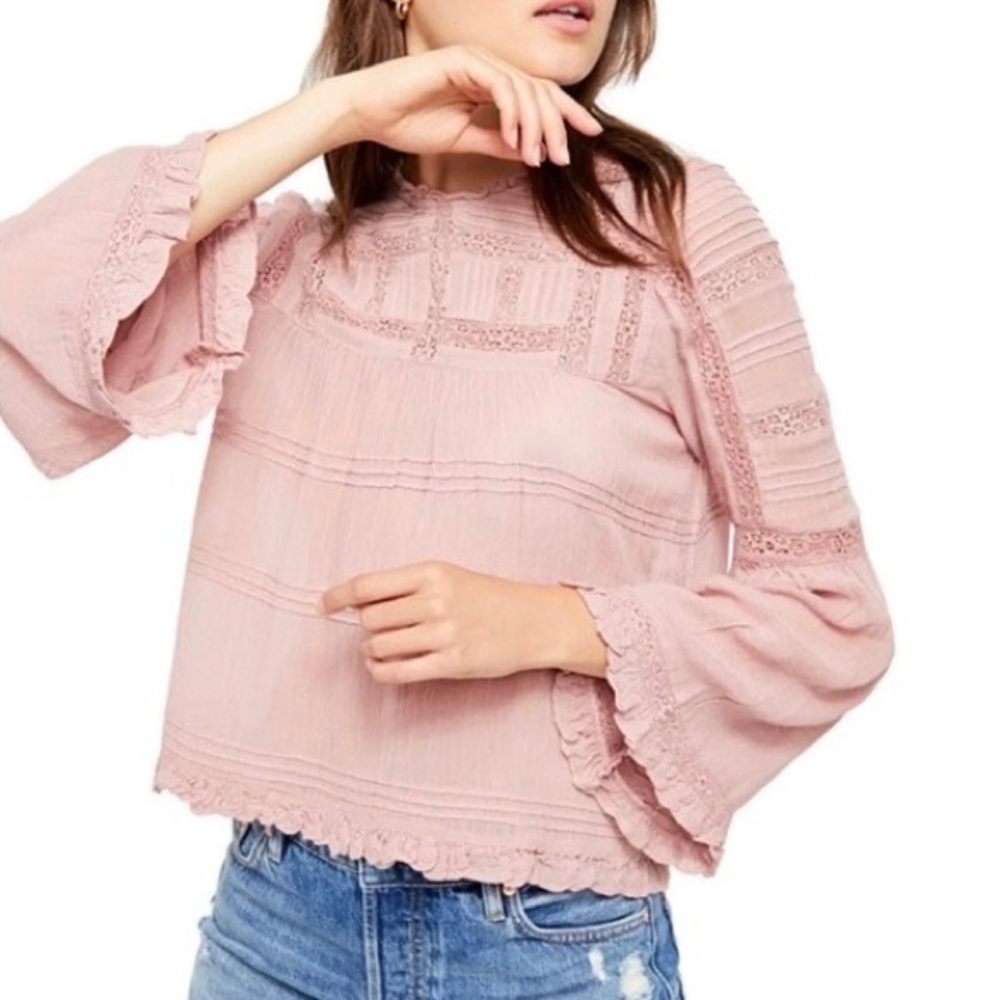 NWT Free People Olivia Eyelet Lace Top in Peony